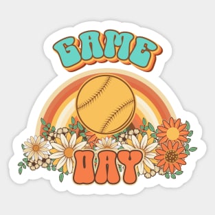 Groovy Baseball mom Retro game day gift for funny mother Vintage floral pattern Sticker